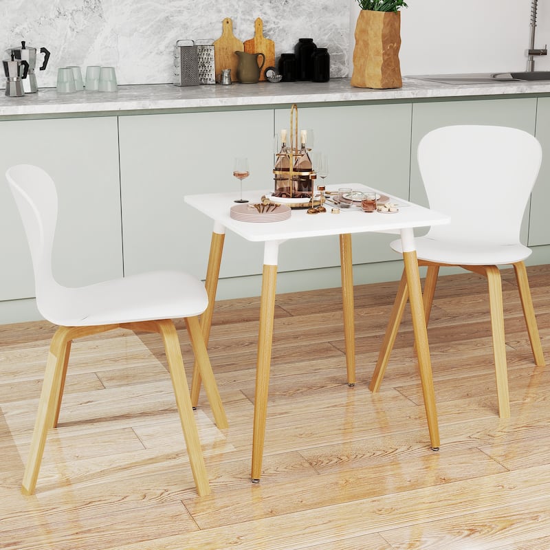 Modern White and Natural 23.5" Square Top Small Dining Table with Metal Legs for Home Use - 23.5" x 23.5" x 27.5"(L x W x H)