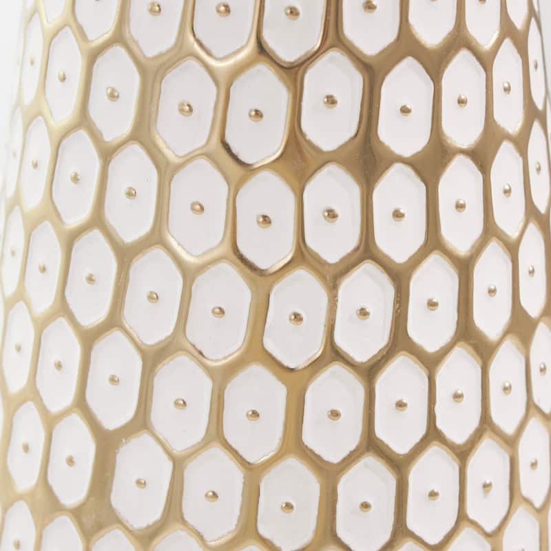 Gold Metal Geometric Dot Geometric Decorative Vase with White Accents