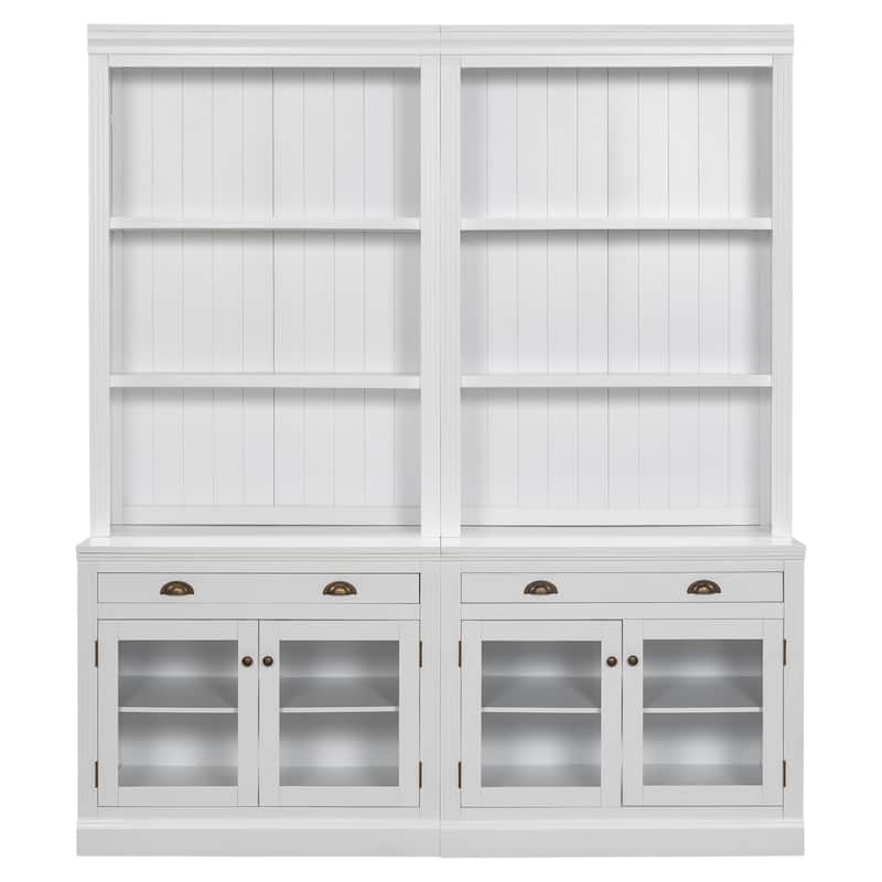 83.4" Modern Bookshelf Suite with LED Lights, Glass Doors, Drawers & Open Shelves, 2-Piece Storage Bookcase Set for Home Office
