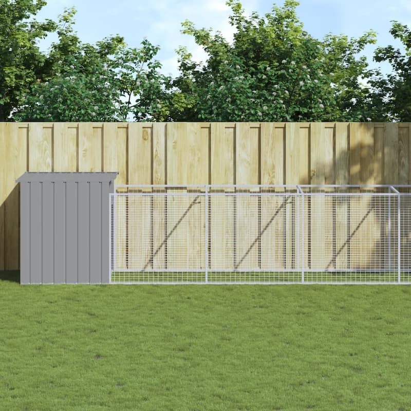 vidaXL Dog House with Run Anthracite/Light Gray multisize Galvanized Steel