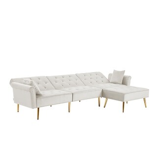 Modern Velvet Upholstered Reversible Sectional Sofa Bed - Bed Bath ...