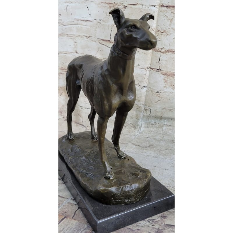 Greyhound Dog Bronze Metal Statue Sculpture Figure On Marble Base By Fremiet