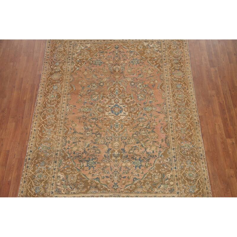 Hand Knotted Oriental 100% Wool Carpet Traditional Floral Coral Kashan Area Rug - 9' 1'' X 6' 5''