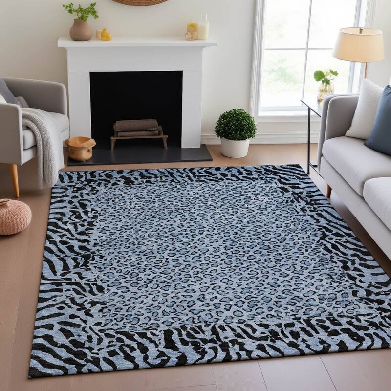 Premium Washable Super Soft Animal Print Border Mayfield Rug - Blue - 2'6" x 3'10"