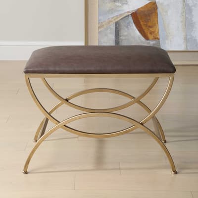 Copper Grove Antique Brass Faux Leather Rectangular Bench