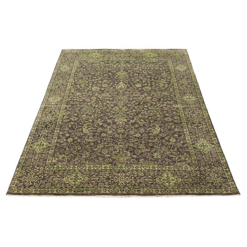 ECARPETGALLERY Hand-knotted Heritage Dark Grey Silk, Wool Rug - 6' x 9'