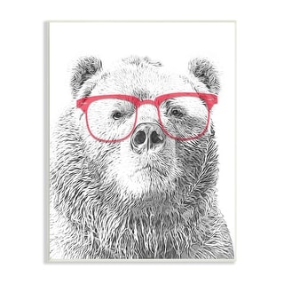 Stupell Quirky Monochrome Bear Red Glasses Design Wood Wall Art - On ...