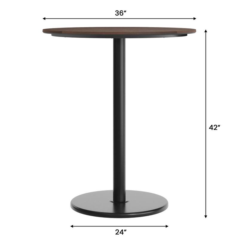 Commercial HPL Tabletop with Bar Height Round Base - 36"W x 36"D x 42"H
