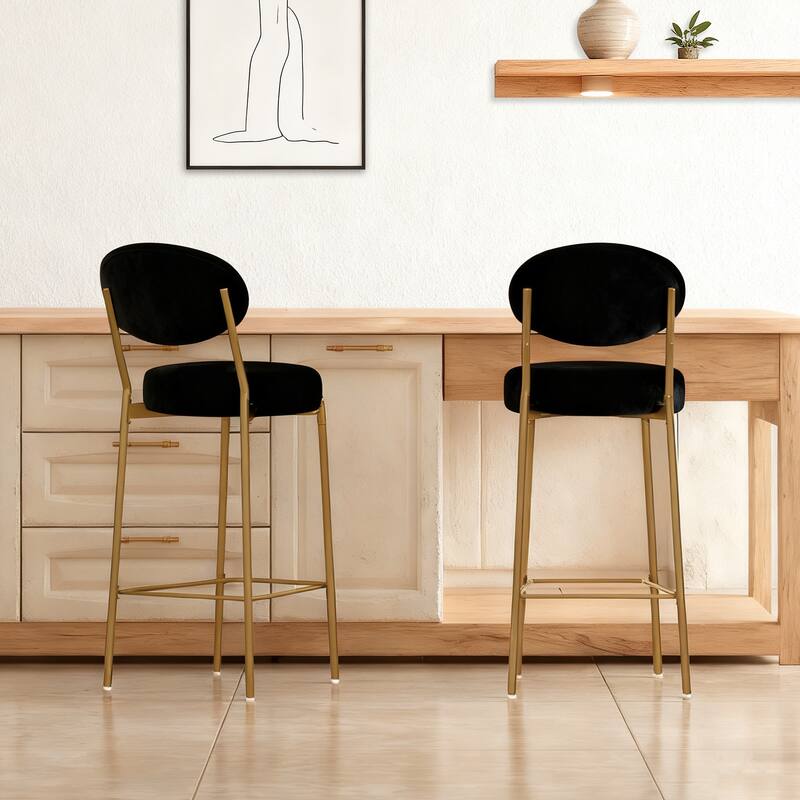 GDFStudio - Lunara Modern Velvet Upholstered Bar Height Bar Stool with Gold Metal Legs, Backrest & Footrest, Set of 2 - 41.34"H