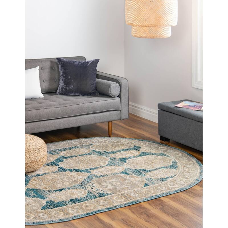 Traditional Nixa Collection Area Rug - 5'3"x8' Oval - Blue