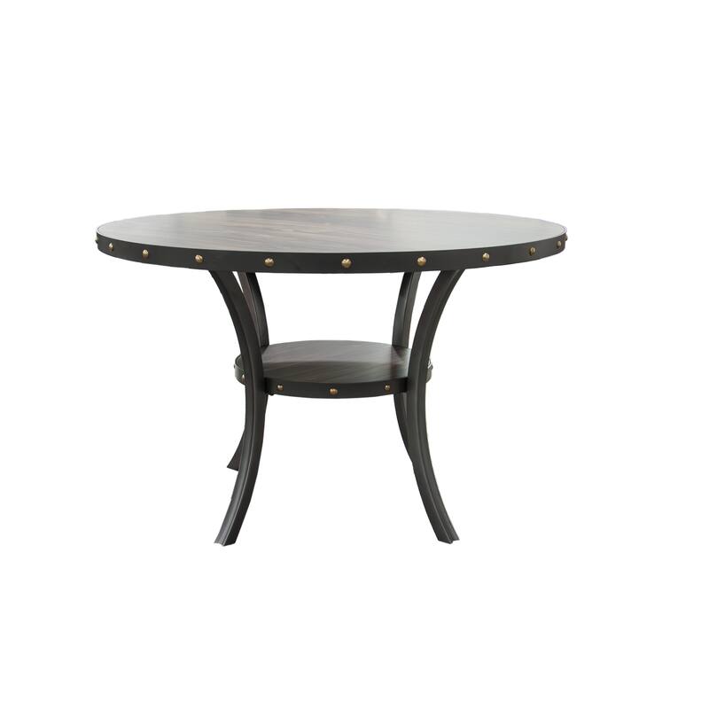 Modern Classic Dining Room Furniture Natural Wood Round Dining Table 4x Side Chairs Charcoal Fabric Tufted Roll Back Top