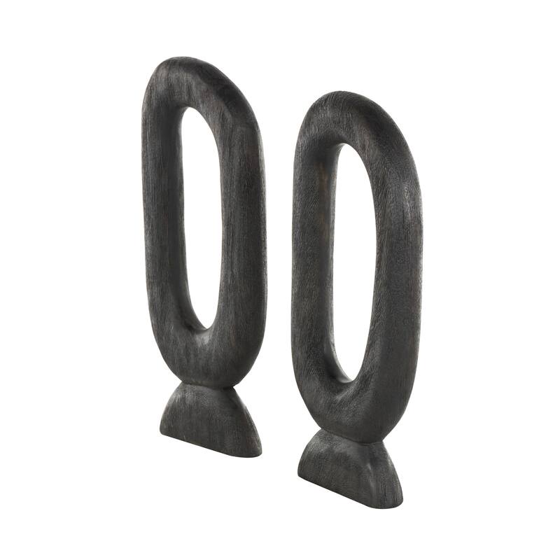 Black Mango Wood Cutout Oval Abstract Decorative Sculpture (Set of 2)