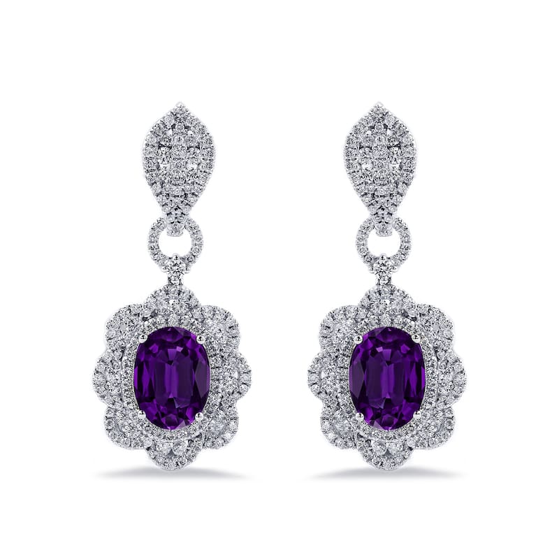 Auriya 4 5/8ct Fancy Oval-cut Amethyst Halo Diamond Drop Earrings 2 3/4ctw 18k Gold