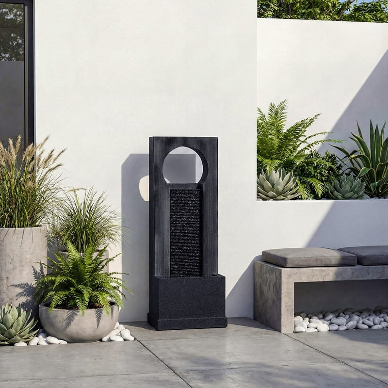 Vbal 40.75in Modern Minimalist Water Curtain Fountain with LED Lights