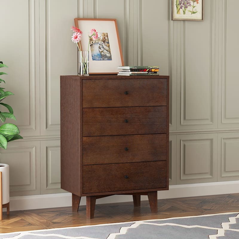 Auburn Brown Solid Wood Dresser with Retro Handle