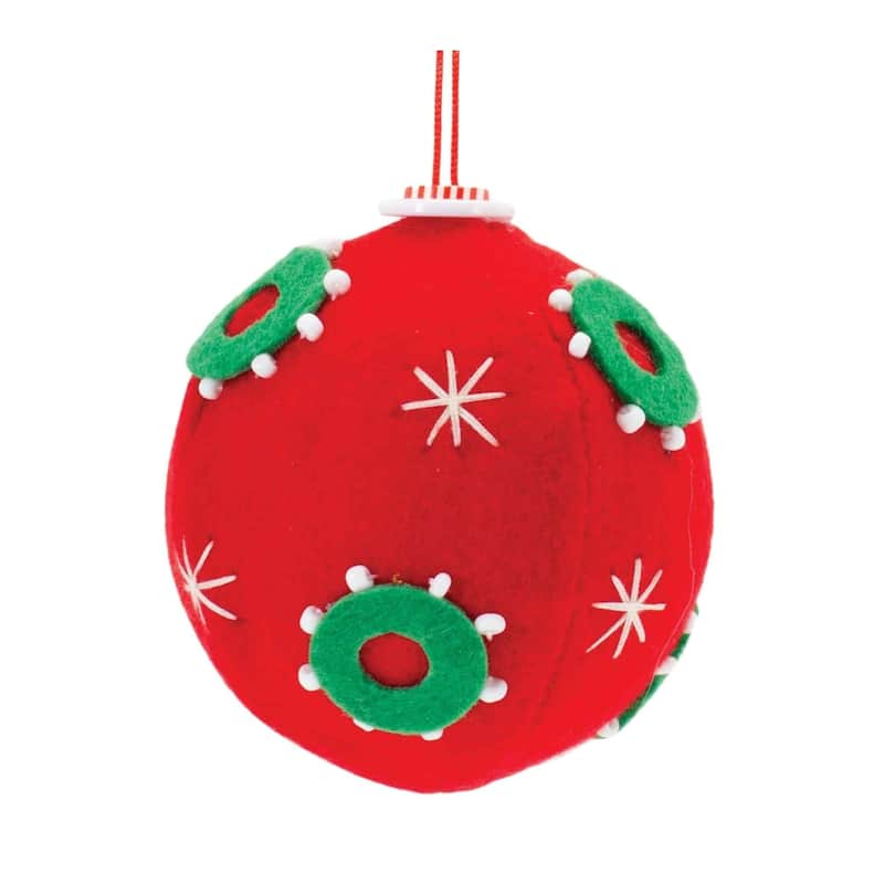 Embroidered Christmas Ball Ornaments 3.5" (90mm) Multi-Color 12ct