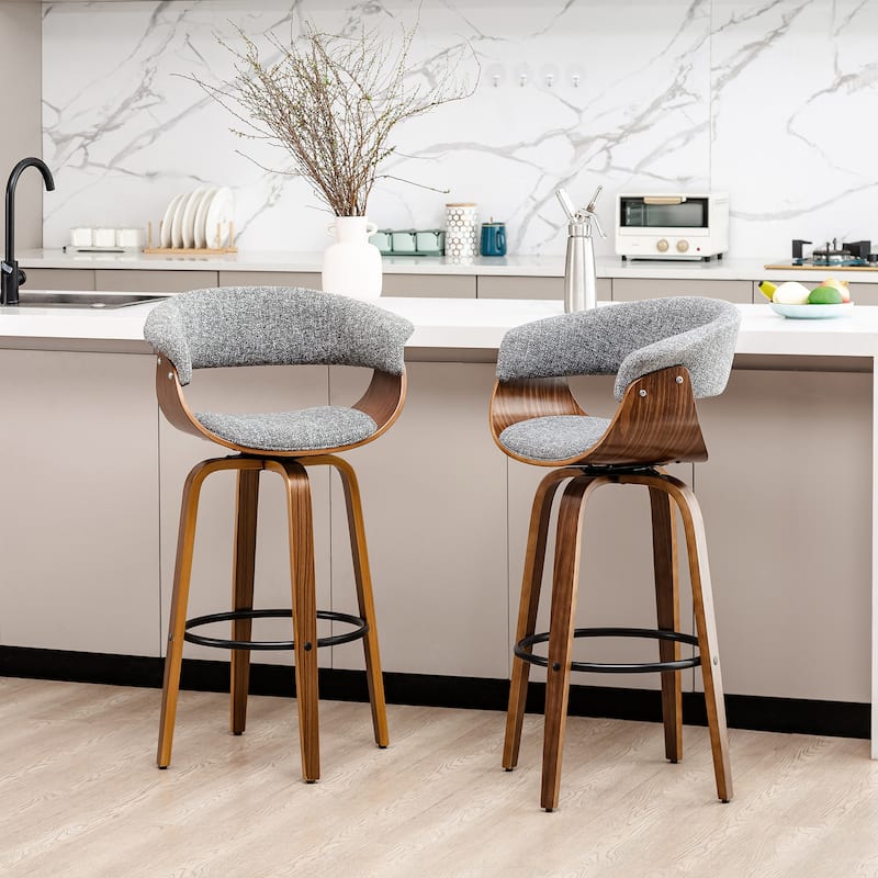 Glitzhome Set of 4 Modern Counter or Bar Height Faux Leather Swivel Upholstered Pub Stools