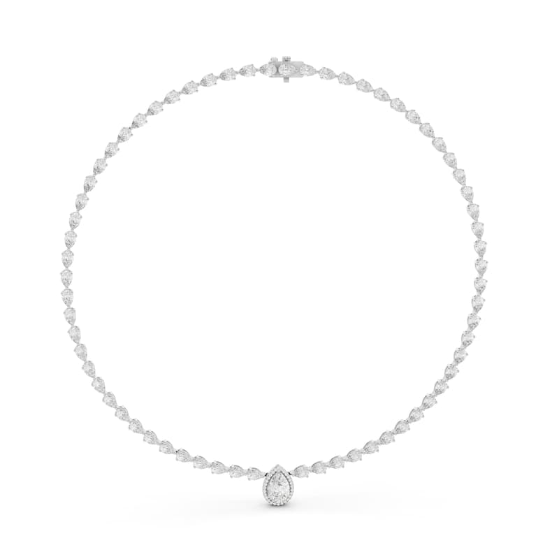 Auriya 14K Gold Lab Grown Tear-Drop Halo Pear-shaped Diamond Tennis Necklace 20 ct. tw. (F-G VS)