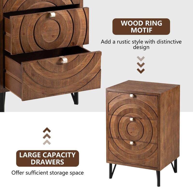 COSIEST Solid Wood Brown Nightstand Set with Drawers