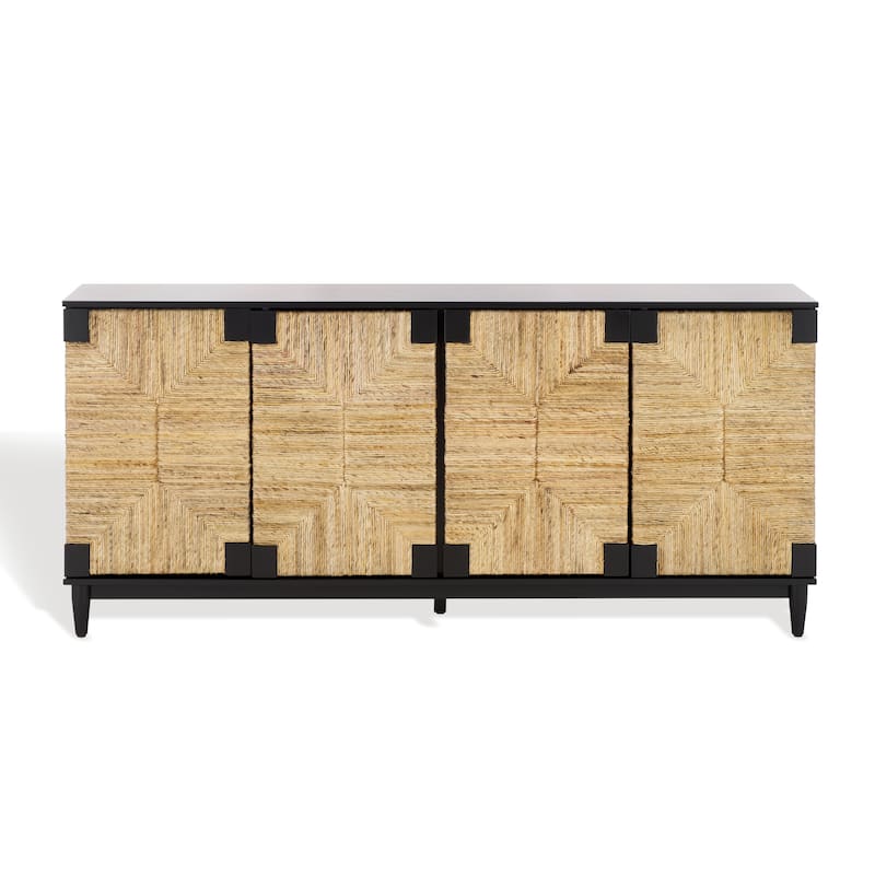 SAFAVIEH Couture Nedime Banana Stem 4-Door Sideboard - 69.8 In. W x 18.1 In. D x 32 In. H - 70Wx32Dx18H - Black/Natural