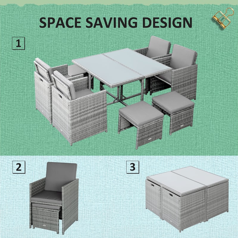 Outsunny 9 Piece Outdoor Rattan Wicker Dining Table and Chairs