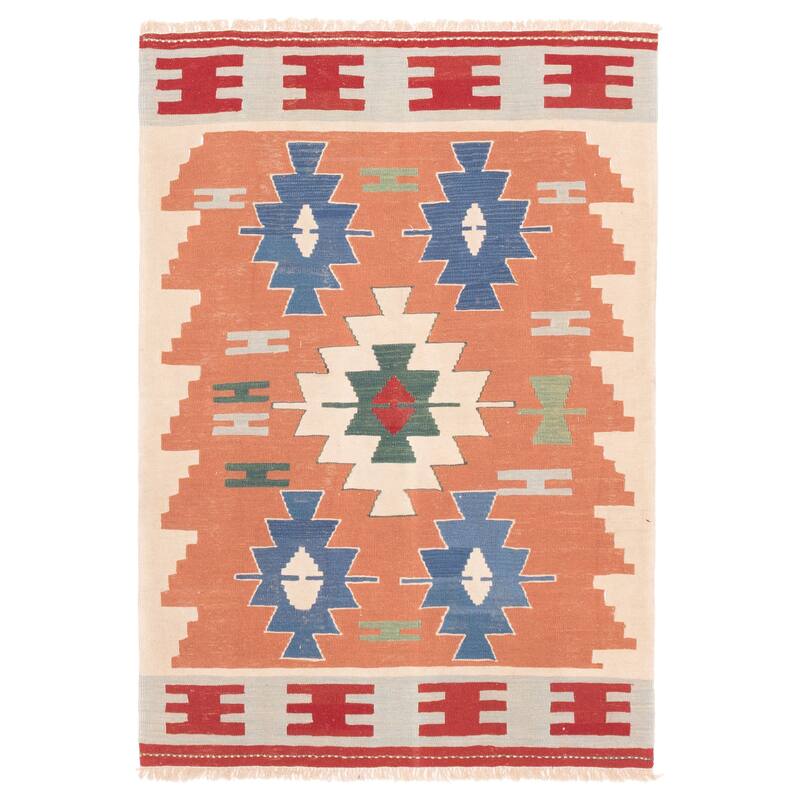 ECARPETGALLERY Flat-Weave Bold and Colorful Dark Copper Wool Kilim - 3'10 x 5'7