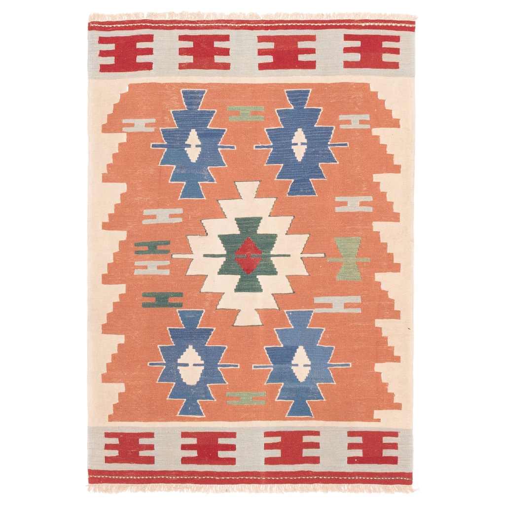 ECARPETGALLERY Flat-Weave Bold and Colorful Dark Copper Wool Kilim - 3'10 x 5'7