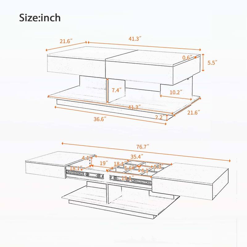 Coffee Table with Concealed Storage,Smart Lighting,and Easy Setup,Ideal for Enhancing Living Room Experience