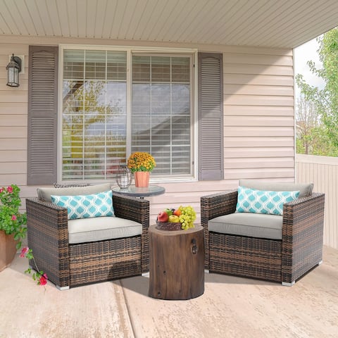 COSIEST 3-piece Patio Wicker Club Chairs with Cushions, Chat Set with Accent Side Table