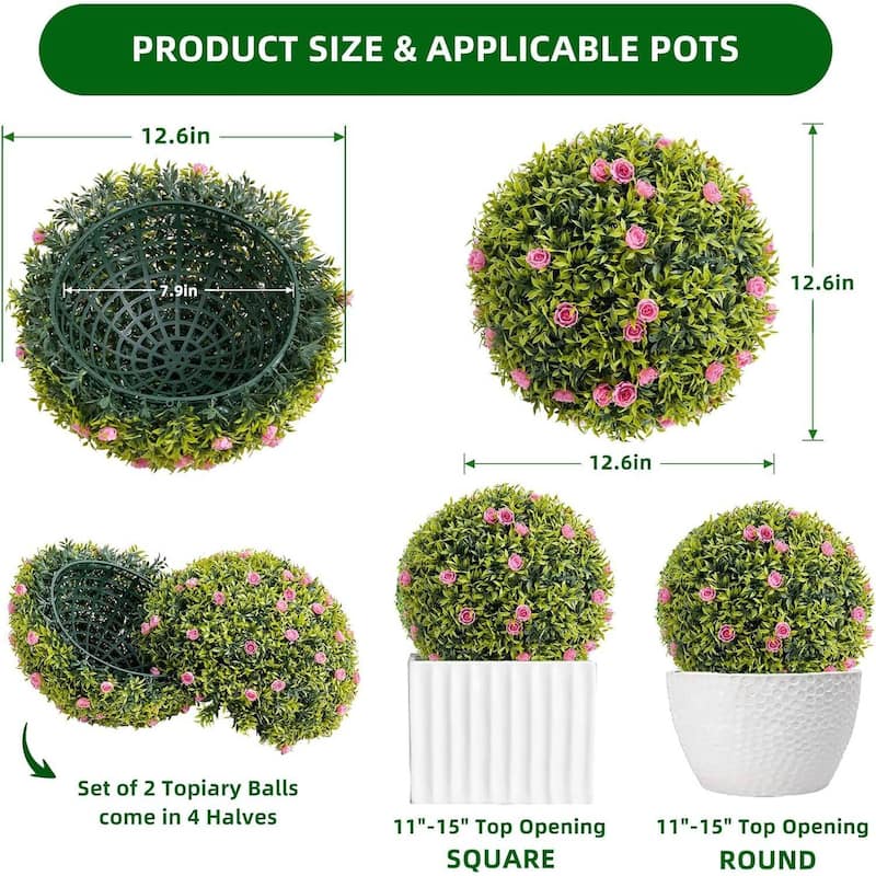 4 Pack 12.5" Artificial Flowers Topiary Balls for Home Decor, Wedding - 12.6 inch