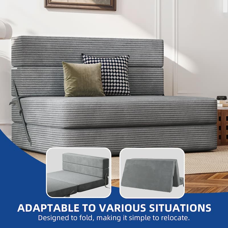 Moasis Convertible Folding Sofa Bed, Corduroy Fabric Fold Out Sleeper Chair