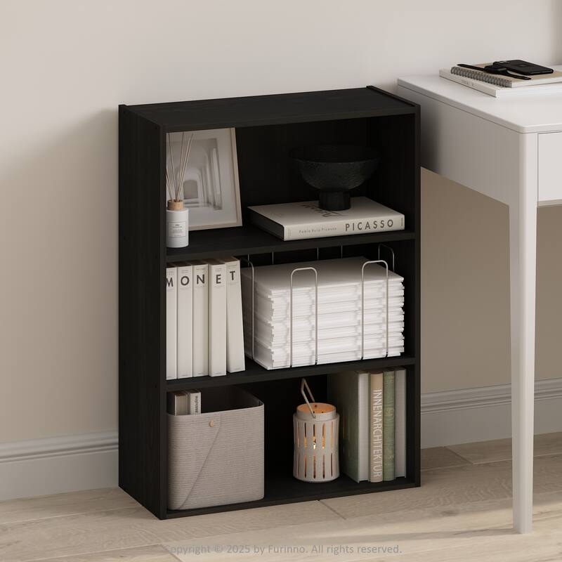 31.5 in. Tall Espresso Wood 3-Shelf Bookcase