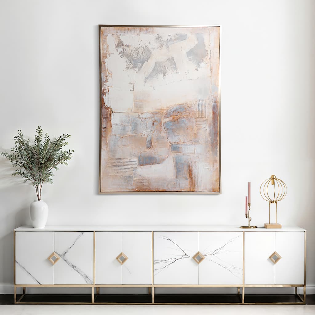 Canvas Art Wood Frame Textured Abstract Design Casual Home - 56" Tan
