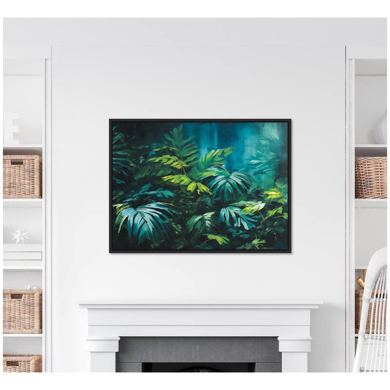 Kate and Laurel Sylvie Midnight Tropics Lush Landscape Framed Canvas by The Creative Bunch Studio