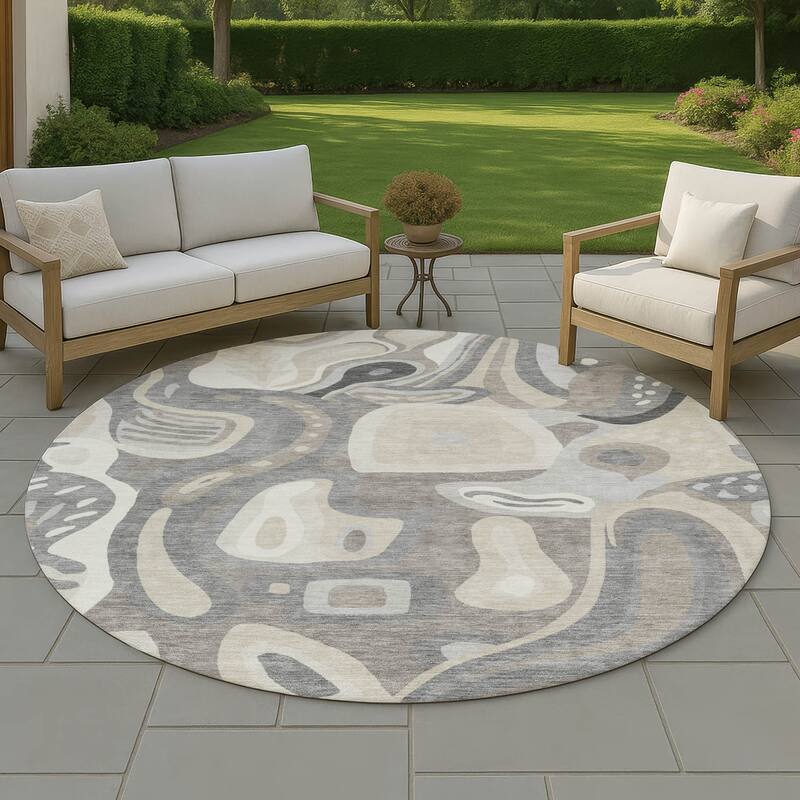 Machine Washable Indoor/ Outdoor Modern Picasy Chantille Rug - Taupe - 8' x 8'