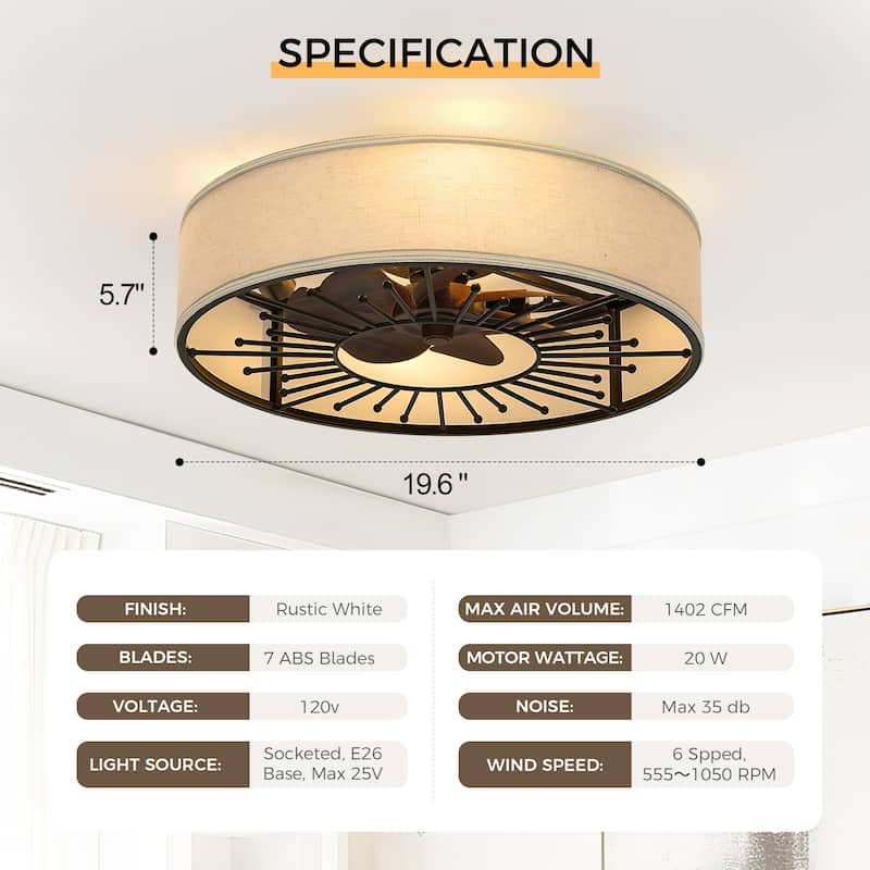20-Inch Indoor Black Low Profile Cage Ceiling Fan - 20 Inches