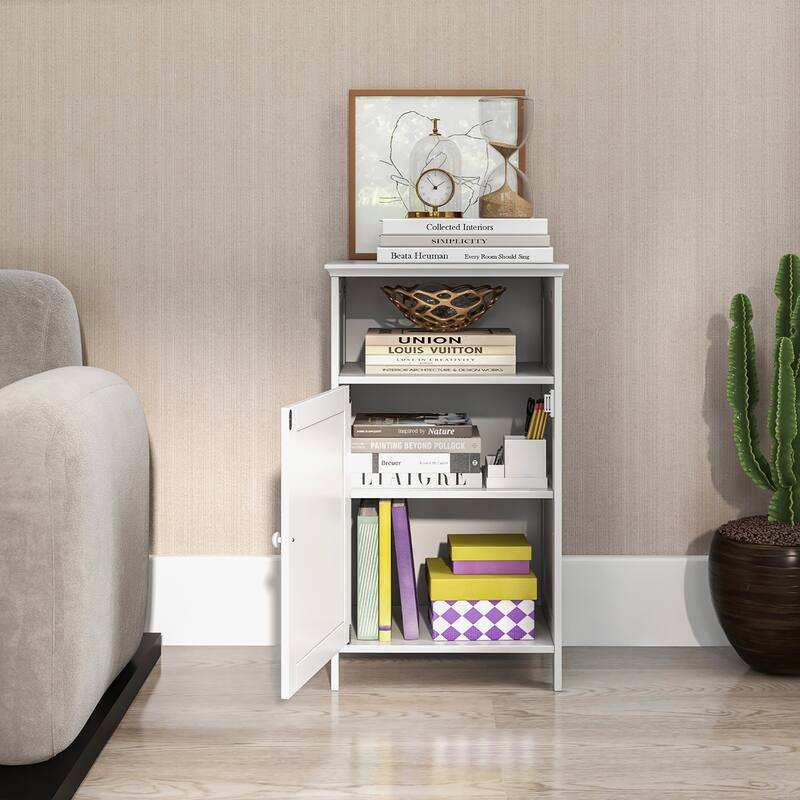 Gymax Bathroom Floor Storage Cabinet Side Table Adjustable Shelf