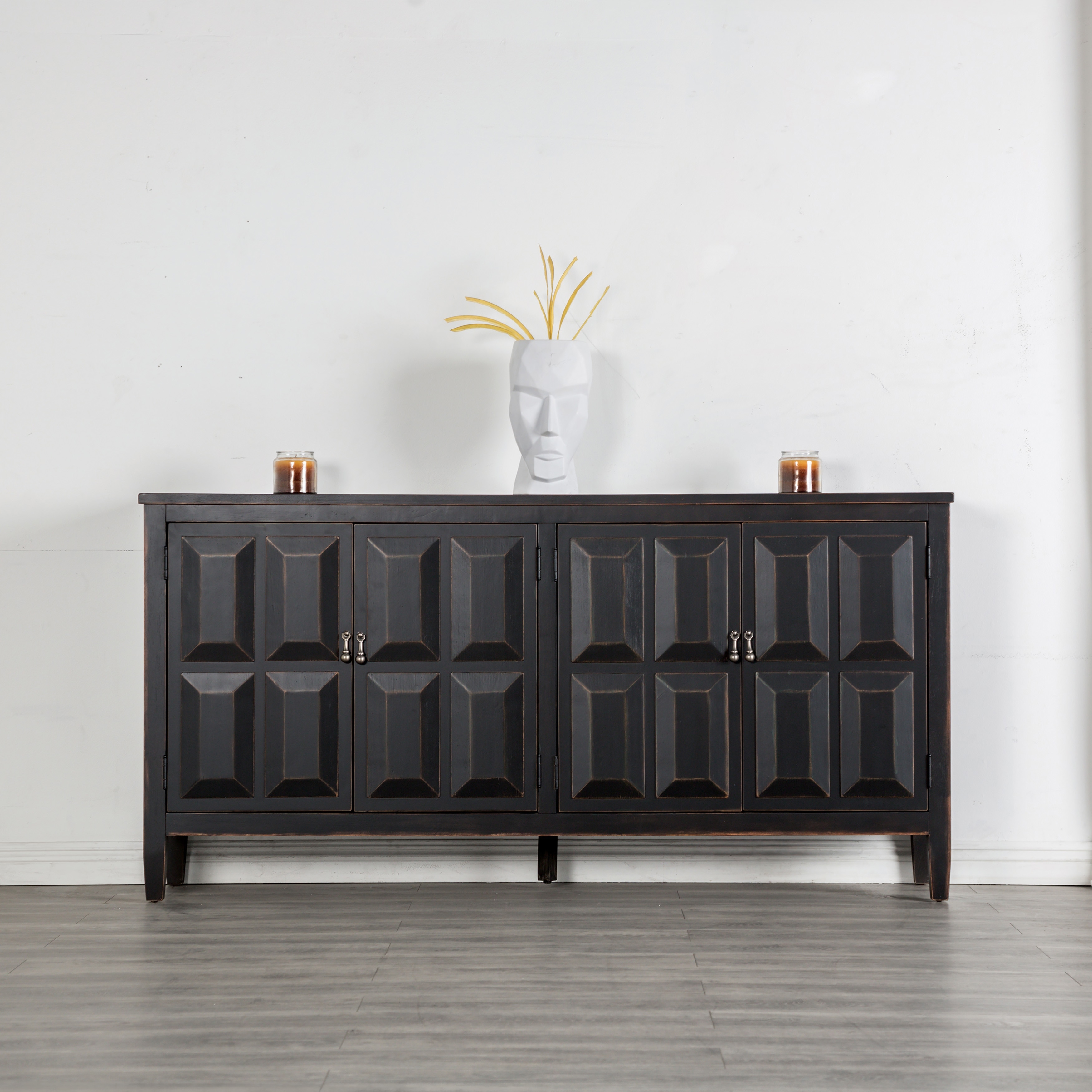 Furniture of America Aliate Modern Farmhouse Weathered Black Solid Wood 4-Shelf Server with Doors