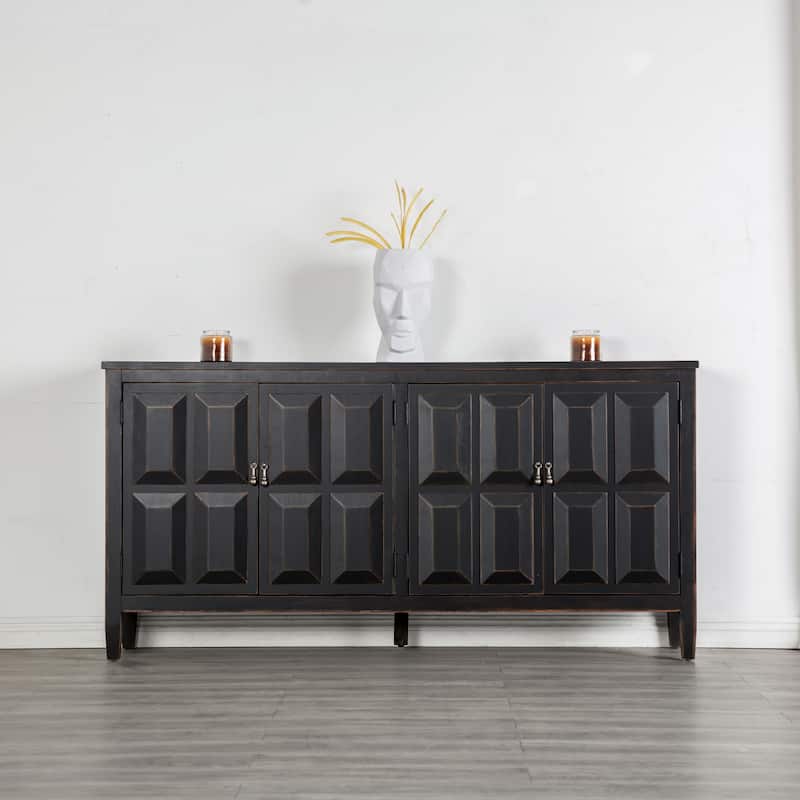 Furniture of America Aliate Modern Farmhouse Weathered Black Solid Wood 4-Shelf Server with Doors - Weathered Black