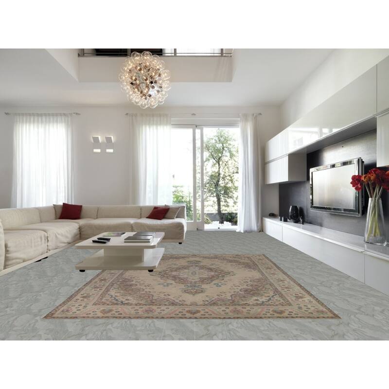 Hand Knotted Oriental 100% Wool Carpet Traditional Floral Beige & Ivories Tabriz Area Rug - 12' 9'' X 9' 7''