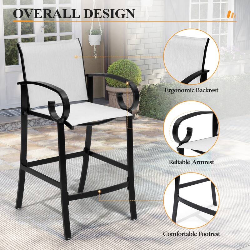 3/5-Piece Patio Aluminum Sunbrella Textilene Sling Swivel Bar Stools and Table Set