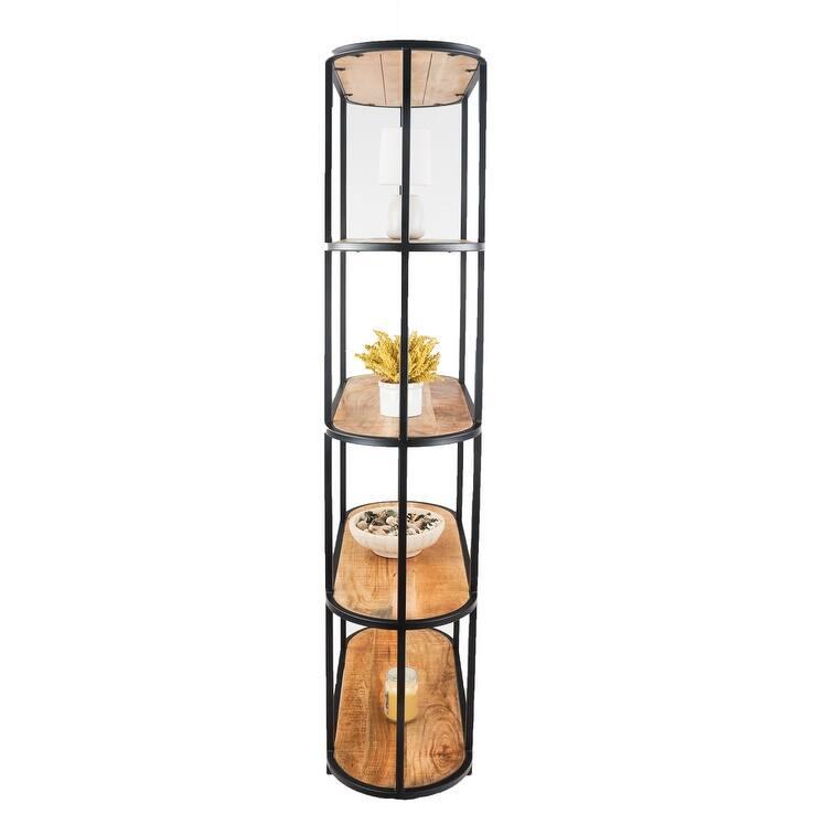 5-Tier Open Storage Wide Industrial Bookshelf Solid Mango Wood