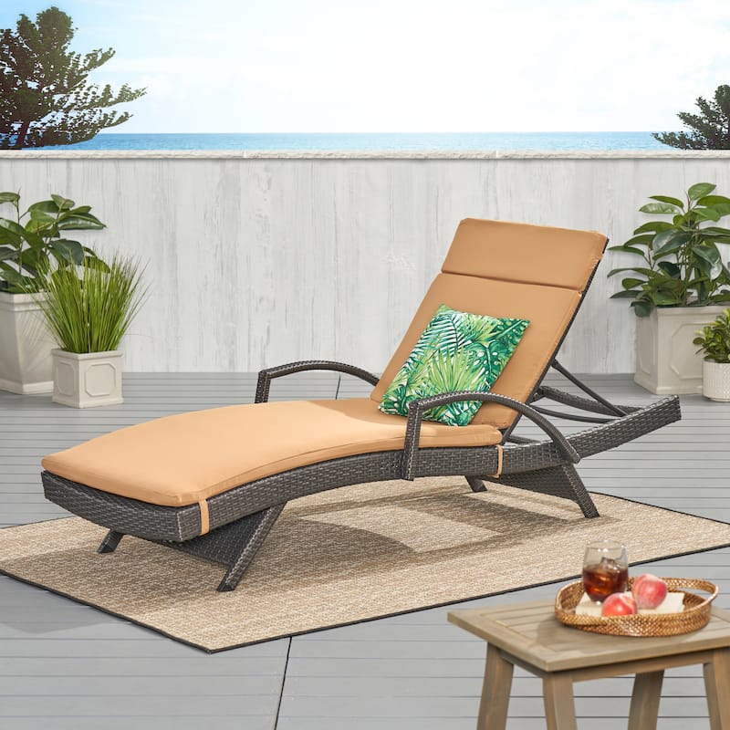Toscana Outdoor Wicker Armed Cushioned Chaise Lounge by Christopher Knight Home - Grey/Caramel Cushion