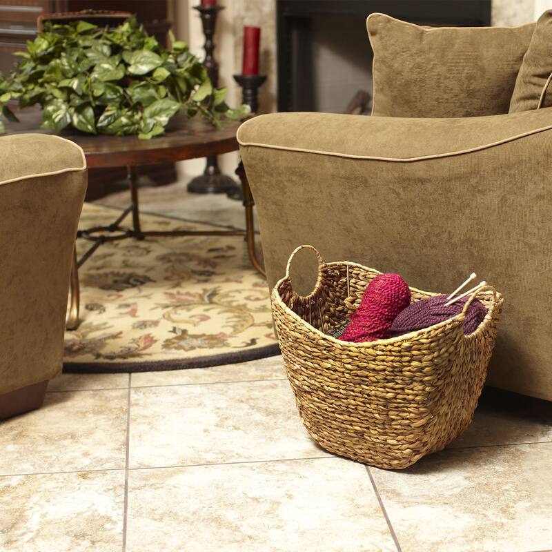 Household Essentials Tall Water Hyacinth Wicker Basket with Handles