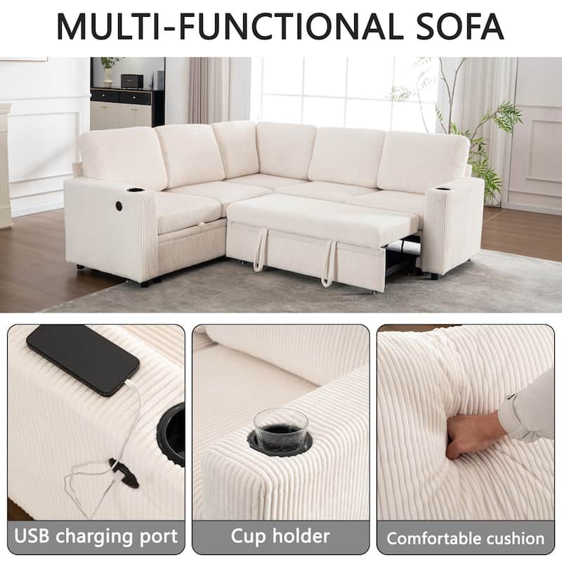 83.66" L-Shaped Sectional Sofa with Storage and Pull Out Bed