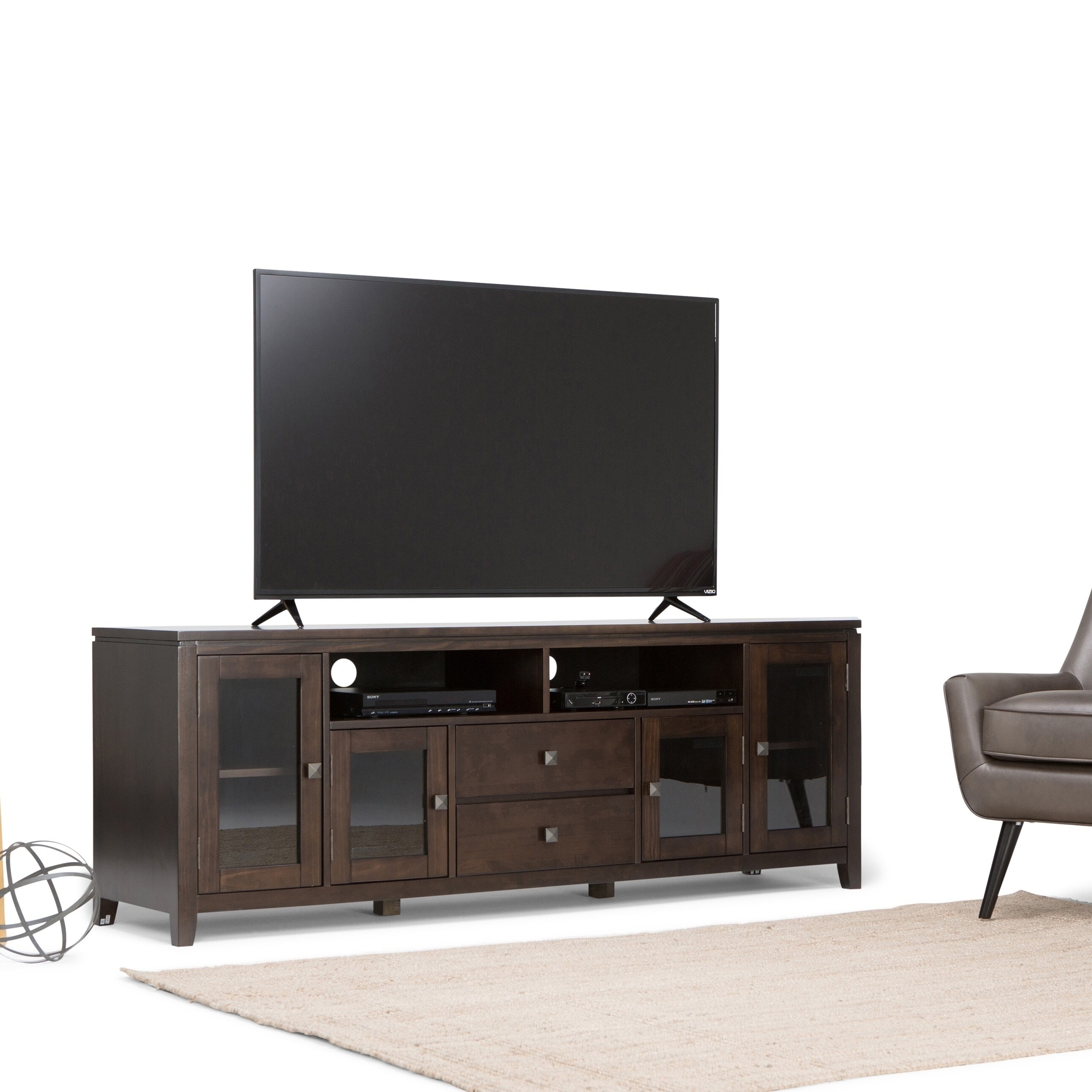Wyndenhall essex solid wood 72 inch wide contemporary shop tv media stand for tvs up to 80 inches