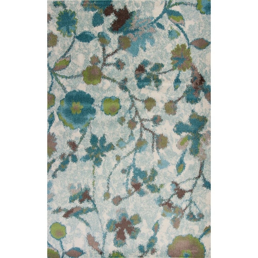 Domani Kai Teal Botanical Watercolors Area Rug
