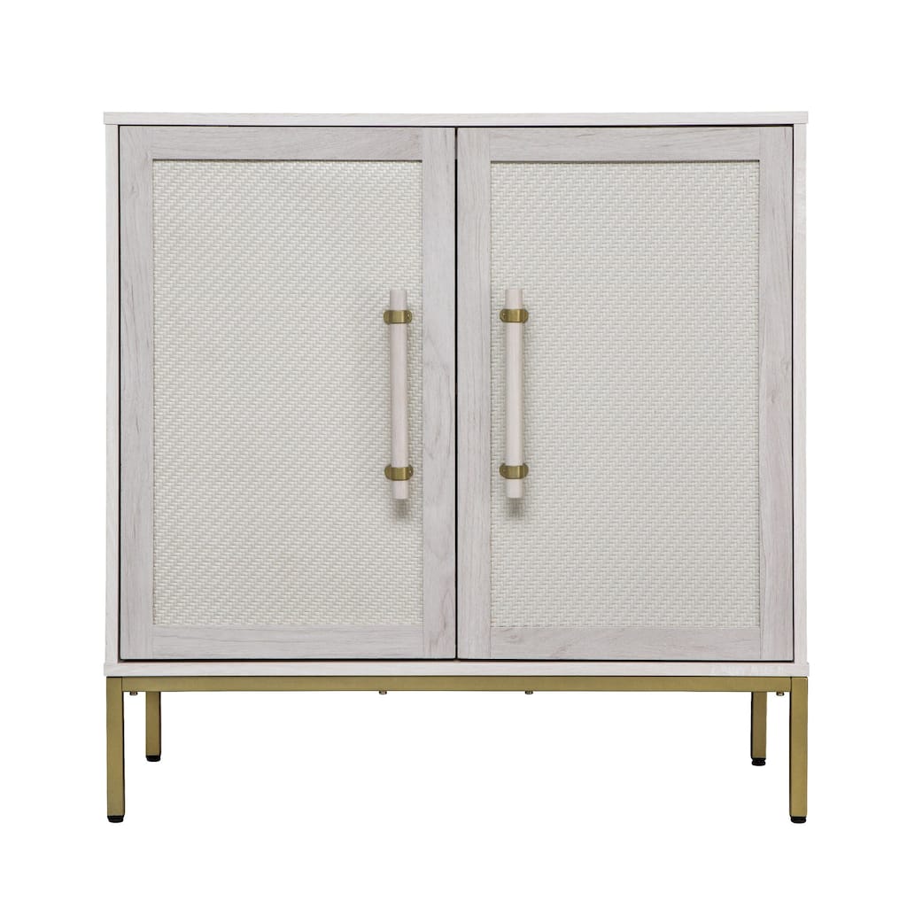 Hopper Studio Sophia 2-Door Accent Cabinet, Sand with Rattan Doors, Adjustable Shelf, Storage for Living Room and Kitchen