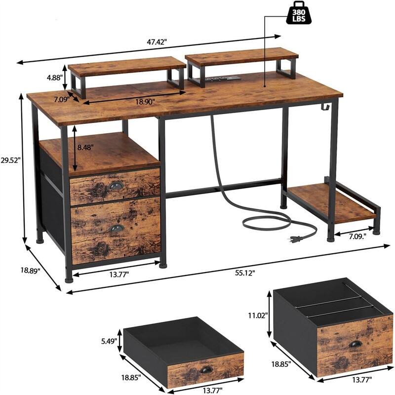 Computer Desk with Drawer and Power Outlets