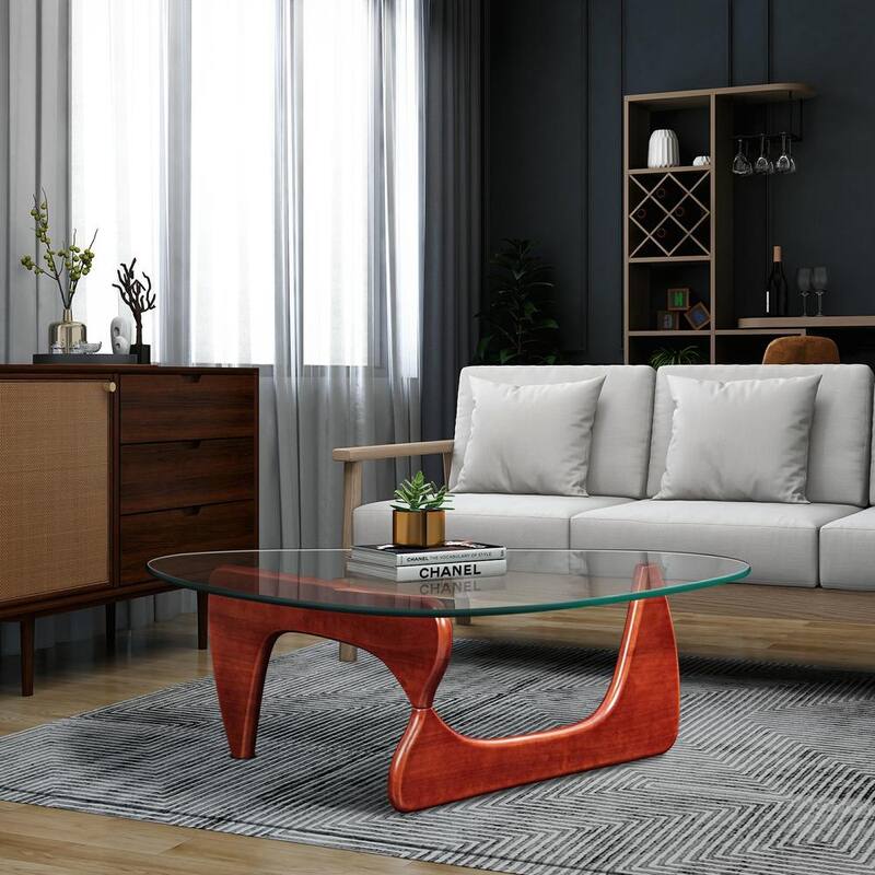 50"L Triangle coffee table Wood Base for living room